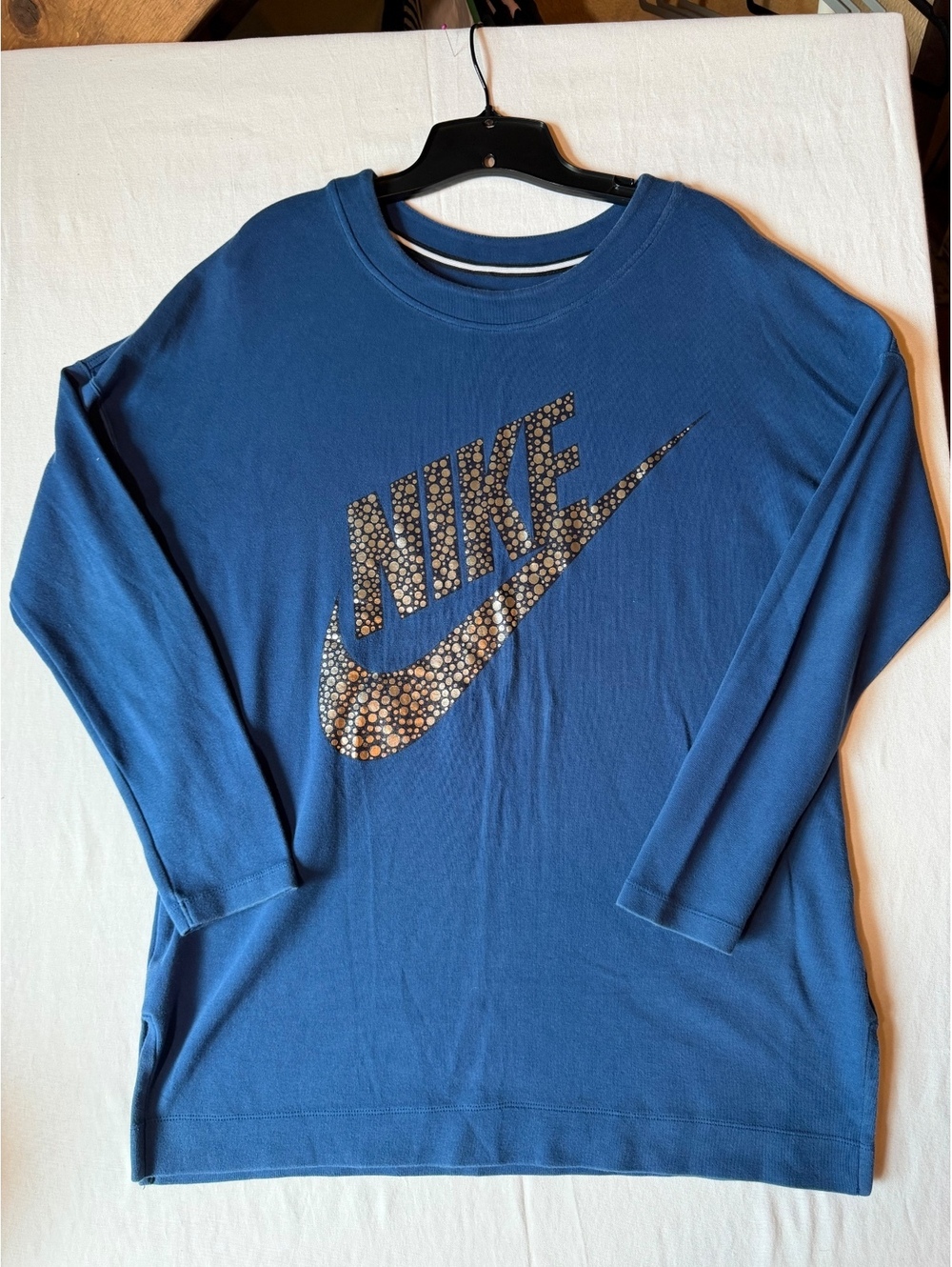 Nike Blue Long Sleeve Shirt with Metallic Logo Size M